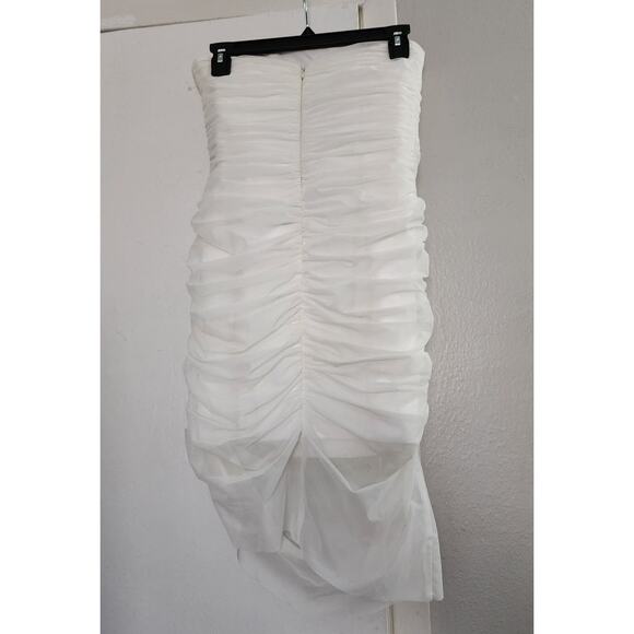 Majorelle Ursula Dress in White Mesh Asymmetrical Strapless Ruched Revolve - Picture 4 of 9